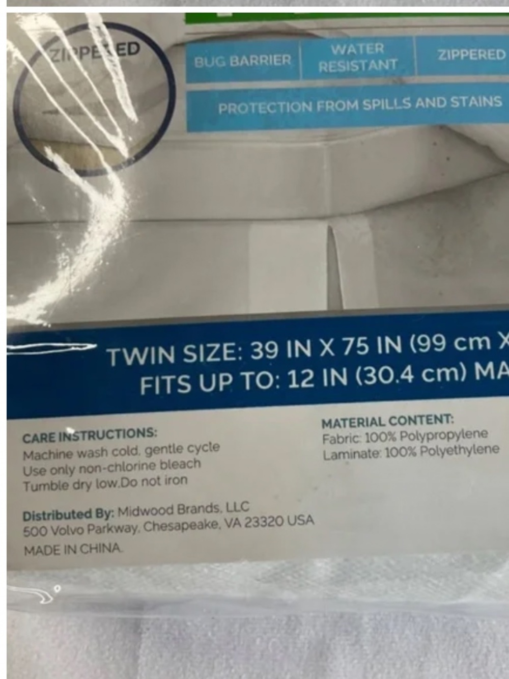 INTERIORS BY DESIGN TWIN SIZE ZIPPERED WATER RESISTANT MATTRESS COVER NWT - Picture 4 of 4